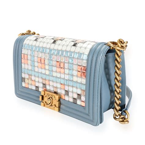 Limited Edition Light Blue Leather & Mosaic Medium Boy Bag